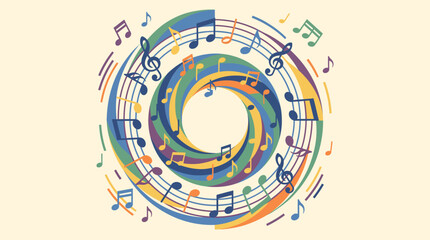 Vibrant swirling musical notes illustration. © Abhinaya Project
