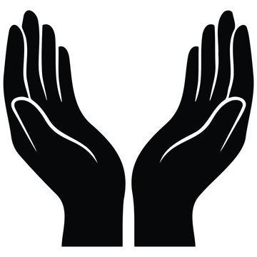 Pair of empty human hands raised up gesture vector silhouette illustration for open palm.
