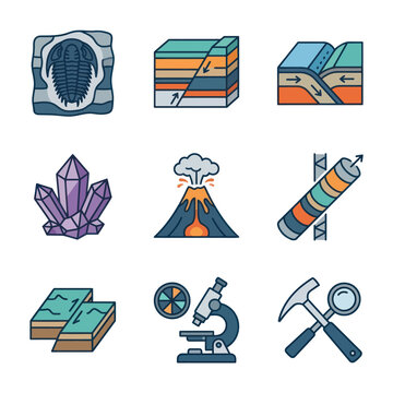 Geology Science Education Icons Set.