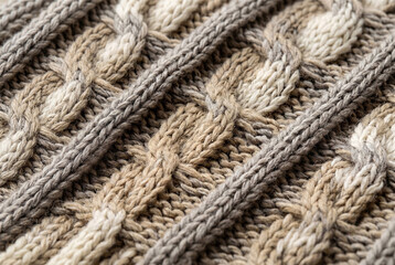 Fototapeta premium diagonal close up of chunky beige wool cable knit texture