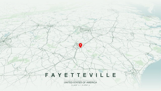Modern minimalist vector map of Fayetteville, North Carolina, USA. High-quality scalable illustration of Fayetteville Cumberland County city grid, Cape Fear Riverfront loops for posters design. 