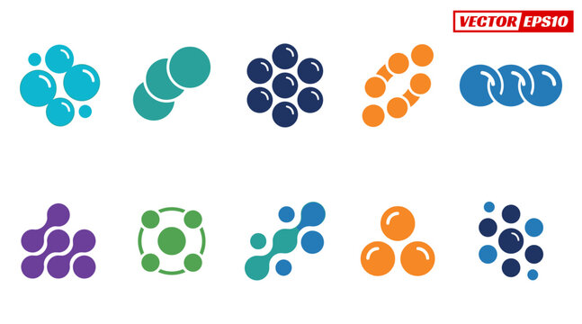 Set of abstract molecule and atom logos for science and technology.