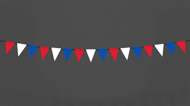 Red white and blue bunting flags hanging for celebration and party