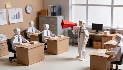 Fototapeta premium Corporate Communication and Leadership with Origami Office Workers 4k Workplace Culture Concept 