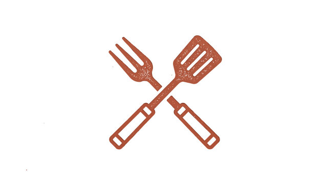 Minimalist vector illustration featuring a textured orange fork and spatula crossed for a restaurant design
