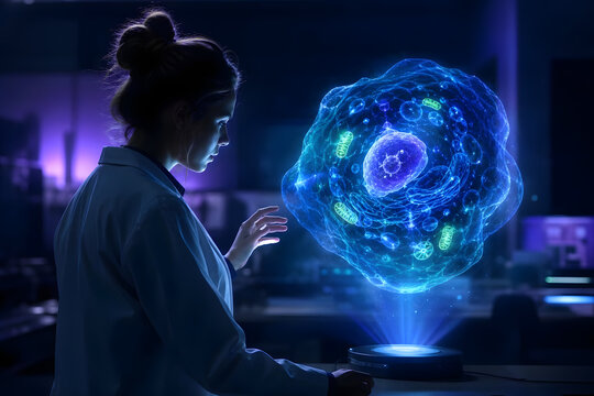 Scientist in silhouette with dramatic chiaroscuro lighting exami