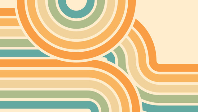Abstract background of rainbow groovy Wavy Line design in 1970s Hippie Retro style. Vector pattern ready to use for cloth, textile, wrap and other.