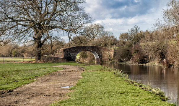 Occupation Bridge on a restored section of the Stroudwater Navigation at Whitminster looking towards Saul, part of the  Cotswold Canals Connected restoration project, Stroud, Gloucestershire, UK
