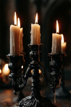 Ornate Candelabra with Dripping Wax Candles