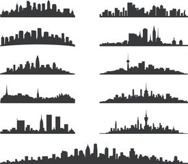 Obraz premium World City Skyline Silhouette Vector Set Featuring Modern Urban Architecture Famous Landmarks and Travel Cityscape Collection