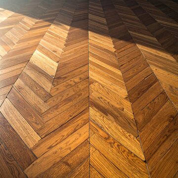 Warm Wooden Parquet Pattern Arranged in Geometric Herringbone Floor Interior