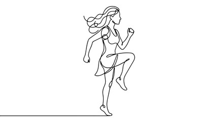 Fototapeta premium Female runner jogging continuous line art. Minimalist single line drawing of woman exercising. Dynamic fitness and active lifestyle concept isolated on white background