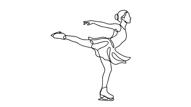 Continuous one line drawing of a female figure skater. Minimalist winter sports and ice skating illustration. Single line art graphic