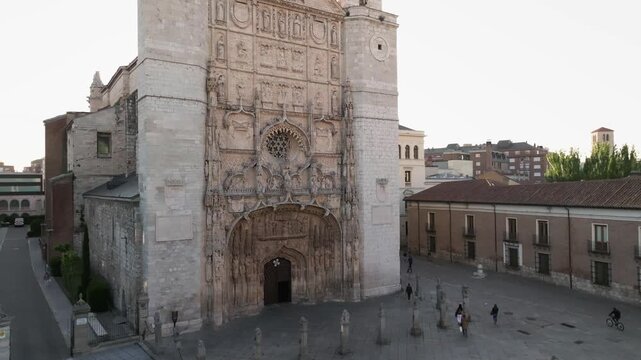 Aerial drone view of  San Pablo Church and city center of Valladolid,  Spain