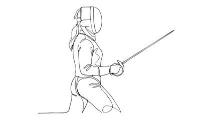 Fototapeta premium Female fencer with sword and mask. Fencing sport continuous line drawing. Minimalist vector illustration
