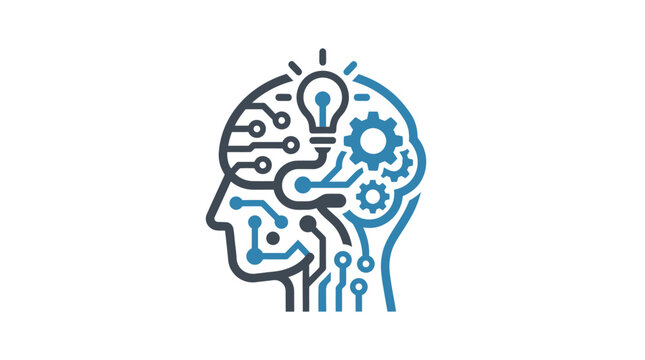 Brain with lightbulb and gears inside.