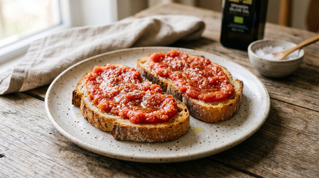 Pan con tomate, traditional dish of Catalan cuisine