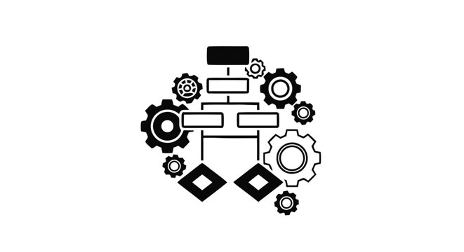 Vector illustration of flowchart icon with gears, business process management and workflow concept on a transparent background