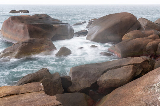 Rock shore in a rainy day