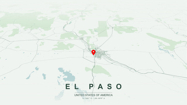 Modern minimalist vector map of El Paso, Texas, USA. High-quality scalable illustration of El Paso downtown international border city grid for posters design.