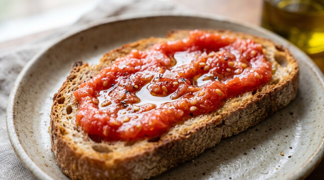 Pan con tomate, toast close up