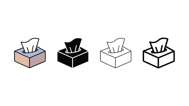 Four different colored tissue box icons in a row on white background