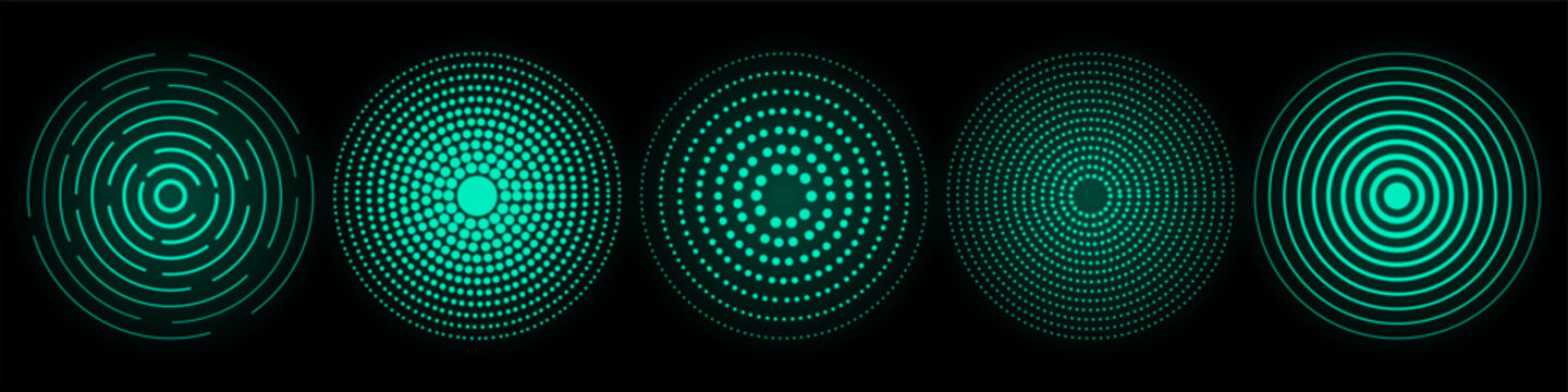 Neon radar sonar circle with wifi wave glow, transparent digital beep signal effect, wireless technology light symbol vector