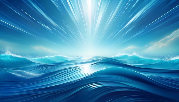 Abstract Blue Ocean Wave And Light Beams Background