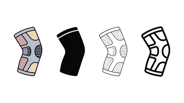 Four different knee braces for sports and medical use on white background