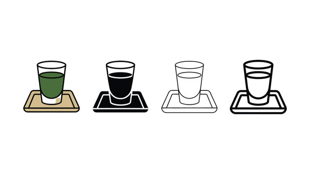 Four glasses of different colored drinks on square coasters illustration