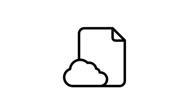 Minimalist black and white cloud computing document vector icon, isolated line art sign design.