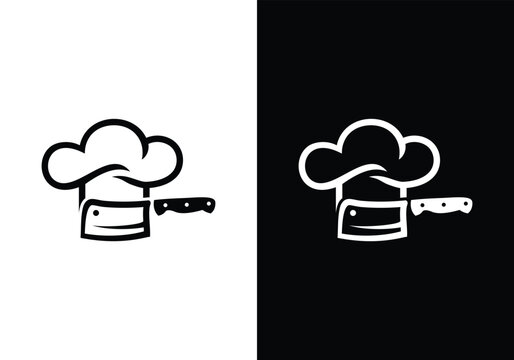 Chef Hat and Cleaver A Culinary Icon in Black and White.
