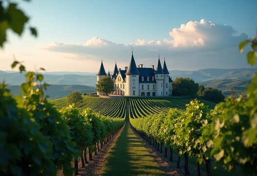 Chateau Dreams Conical Roofs Lush Vineyard Rolling Hills French Countryside