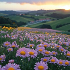 Obraz premium Purple Wildflowers Across Rolling Hills