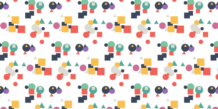 Seamless pattern with colorful geometric shapes and abstract elements 1.