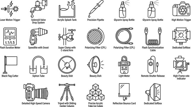 Macro Photography and Fluid Motion Studio Lighting Vector Icons