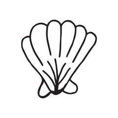 Simple black and white line art illustration of a seashell. © roky