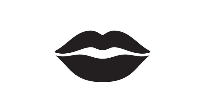 Black Lips Silhouette On White Background Minimalist Graphic Design