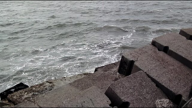 Ocean Waves Crashing Against Concrete Breakwater in Mar del Plata - 4K