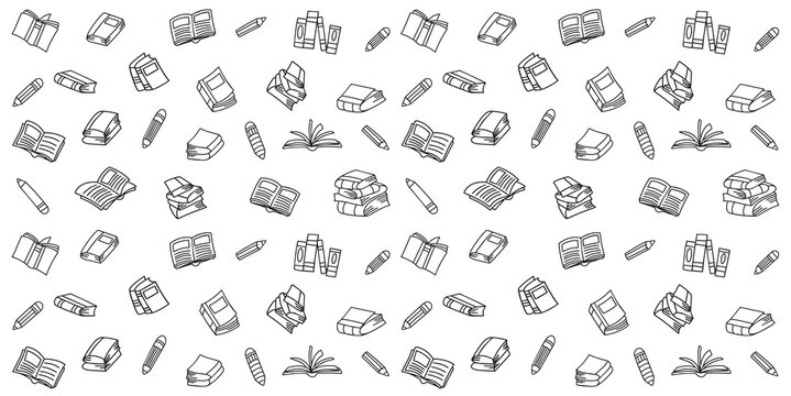 Hand drawn book and pencil doodle element vector illustration
