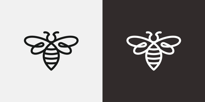 Minimalist bee logo design on contrasting backgrounds simple and elegant.