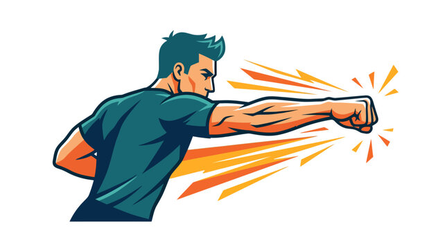 Side view illustration of a muscular man throwing a powerful punch vector