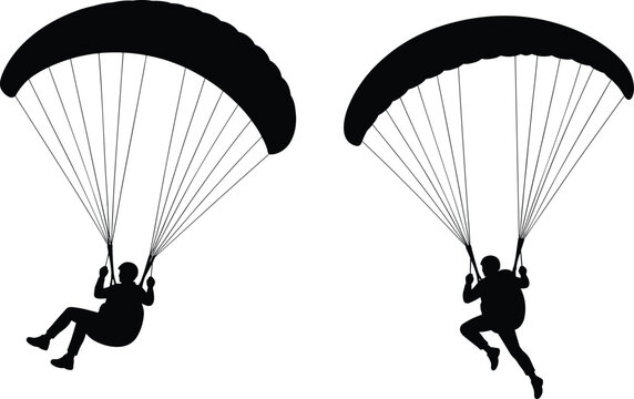 Paraglider Silhouette Collection with Powered Parachute Flight and Aerial Adventure Sport Vector Set