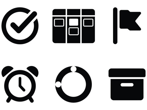 Collection of six modern minimalist icons representing tasks and organization