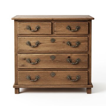 Vintage wooden chest of drawers with ornate brass handles