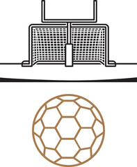 Gaelic football goal post with net and uprights and soccer ball line art vector illustration © Muhammad