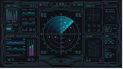 Fototapeta premium Futuristic Sci Fi HUD Radar Screen Display Interface Vector Vector