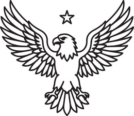Fototapeta premium Bald Eagle Spread Wings Star Outline Icon