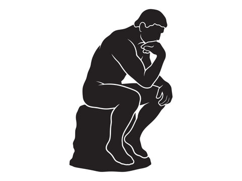 Black silhouette of the thinker statue on a white background philosophical contemplation silhouette