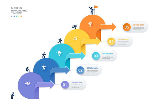 Business Infographic Timeline Background with 5 Steps Staircase to Success